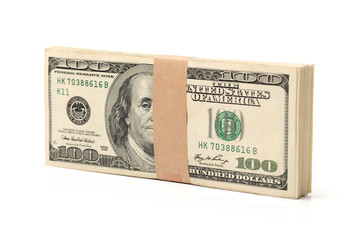 hundred dollar bills on white background