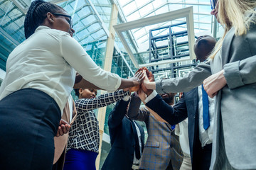 Wall Mural - team work group of international business partners : indian,korean, afro-american people working together in modern room