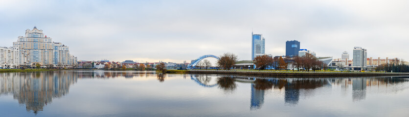 Wall Mural - Panorama view of Embankment of Svisloch River in Minsk. Belarus