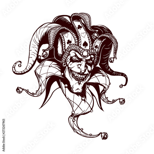Fotomural Joker. Angry jester in the cap. tattoo
