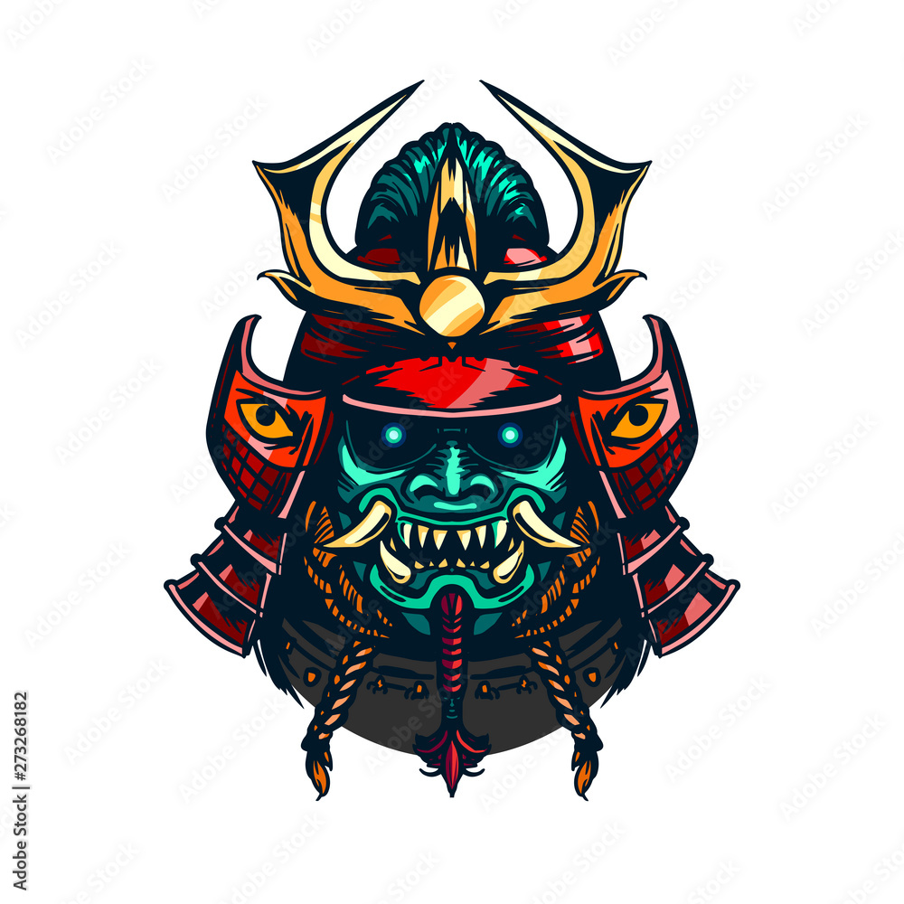 Vetor do Stock Evil Samurai Mask. Demonic face. Tattoo | Adobe Stock, image size:1000x1000