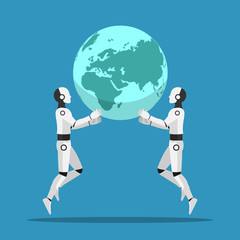 Poster - Two Ai robot help together to raising the world