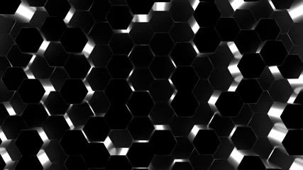 Poster - 3D animation abstract background of a black hexagons rising up and down.