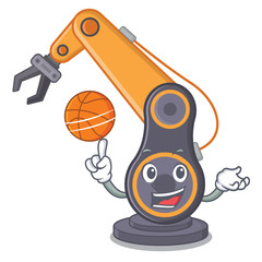 Wall Mural - With basketball industrial robotic hand on mascot shape