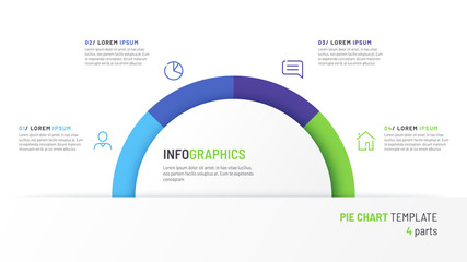 Vector pie chart infographic template in the form of semicircle divided by four parts