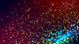 Fototapeta Tęcza - cloud of multicolored particles in the air like sparkles on a dark background with depth of field. beautiful bokeh light effects with colored particles. background for holiday presentations. 126