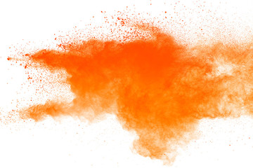 Wall Mural - orange powder explosion isolated on white background.