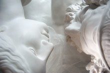 Antique Statues Of Woman And Man Heads Close Up. Concept Of Style, Vintage, Love.