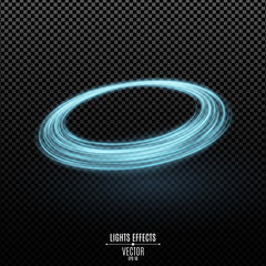 Poster - Abstract ring of swirling neon lines on a transparent dark background. Fantastic circle. Chaotic luminous lines. Vector illustration