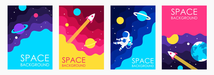 Wall Mural - cartoon space. galaxy. set of templates for flyers, banners, booklets, frames, brochures, posters, c