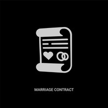 White Marriage Contract Vector Icon On Black Background. Modern Flat Marriage Contract From Insurance Concept Vector Sign Symbol Can Be Use For Web, Mobile And Logo.