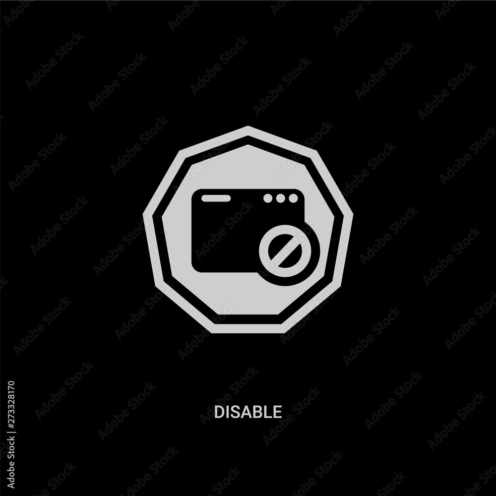 Computer Icon With Disable white disable vector icon on black background. modern flat disable from ...