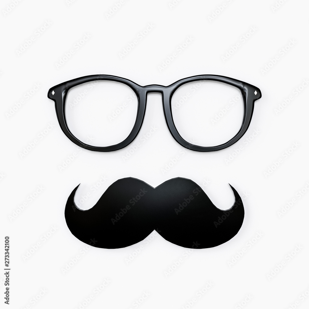 moustache and eyeglasses isolated on white - obrazy, fototapety, plakaty 