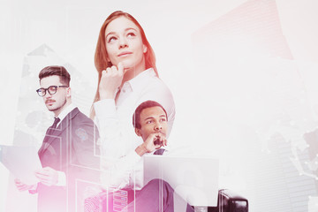 Poster - Diverse business people, digital interface