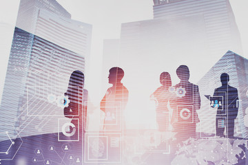 Poster - Business people brainstorming, digital interface