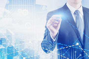 Poster - Man working with digital interface in city