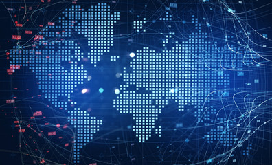 Poster - World map and global digital network concept