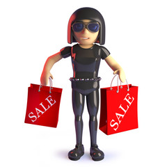 Wall Mural - Cartoon 3d gothic style girl carrying sale shopping bags