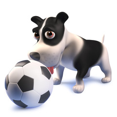 Canvas Print - Cute puppy dog playing with a soccer ball, 3d illustration