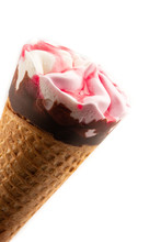 Chocolate Vanilla And Cherry Ice Cream On White Background