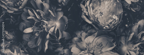 Foto-Plissee zum Schrauben - Vintage bouquet of peonies. Floristic decoration. Floral background. Black and white baroque old fashiones style image. Natural flowers pattern wallpaper or greeting card (von Rymden)