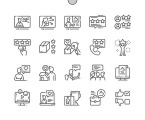 Poster - Reviews Well-crafted Pixel Perfect Vector Thin Line Icons 30 2x Grid for Web Graphics and Apps. Simple Minimal Pictogram