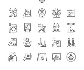 Poster - International Yoga Day Well-crafted Pixel Perfect Vector Thin Line Icons 30 2x Grid for Web Graphics and Apps. Simple Minimal Pictogram