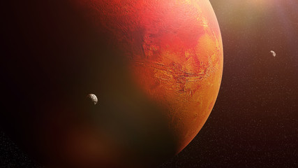 Wall Mural - the red planet mars with it moons phobos and deimos