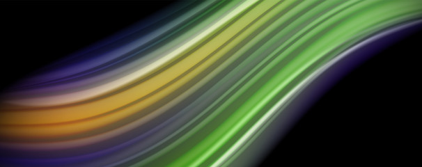 Modern rainbow liquid color flow colorful poster. Wave Liquid shape in black color background. Abstract composition