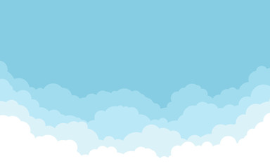 Wall Mural - blue sky with white clouds background. cartoon flat style design. vector illustration