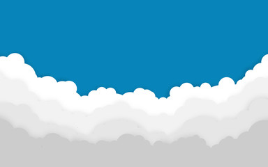 Wall Mural - blue sky with white clouds background. cartoon flat style design. vector illustration