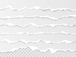 Wall Mural - Horizontal torn paper edge. Ripped squared horizontal white paper strips. Vector illustration