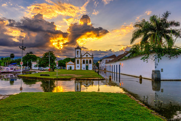 Poster - Historical center of Paraty at sunset, Rio de Janeiro, Brazil. Paraty is a preserved Portuguese colonial and Brazilian Imperial municipality