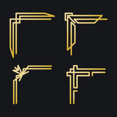 Set of design elements for cards, letters, frames, jewelry and fashion. Art Deco Corners. Vector illustration.