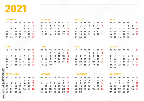 mtu 2021 calendar Calendar Template For 2021 Year Stationery Design Week Starts On Monday 12 Months On The Page Vector Illustration Buy This Stock Vector And Explore Similar Vectors At Adobe Stock Adobe Stock mtu 2021 calendar