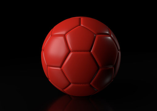 Classic red soccer ball isolated on black background. 3d render illustration