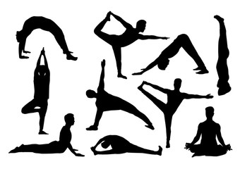 isolated silhouette man in yoga posture