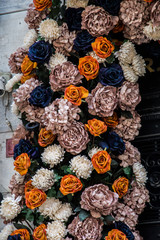  Floral art made of artificial flowers in view