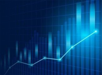 Stock market. Candle stick graph chart of stock market investment trading. Stock market data. Bullish point, Trend of graph . blue background. Vector.