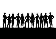 Silhouette Of Women's Soccer Team, Vector Illustration