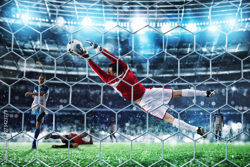 Cuadros en Lienzo Goalkeeper catches the ball in the stadium during a football game