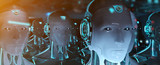Fototapeta Panele - Group of male robots following leader cyborg army 3d rendering