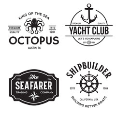 Wall Mural - Set of sea and nautical typography badges and design elements. Templates for company logo. Marine cruise, yacht club, trading companym, shipbuilding and other themes.