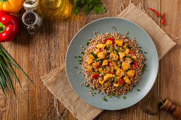 Wall Mural - Buckwheat with chicken and vegetables.