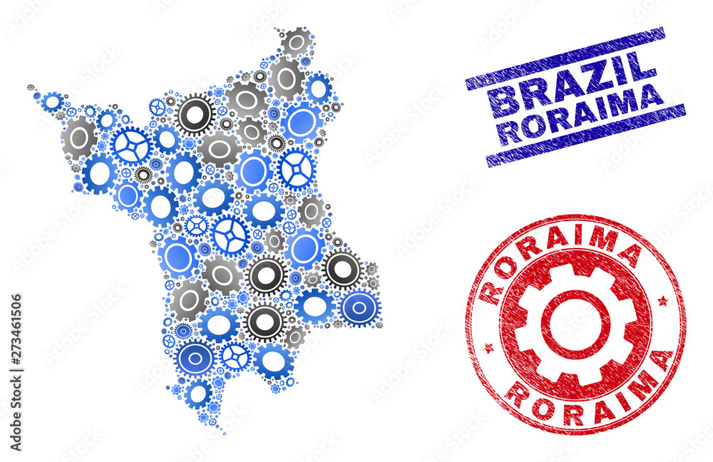 Cog vector Roraima State map composition and stamps. Abstract Roraima ...