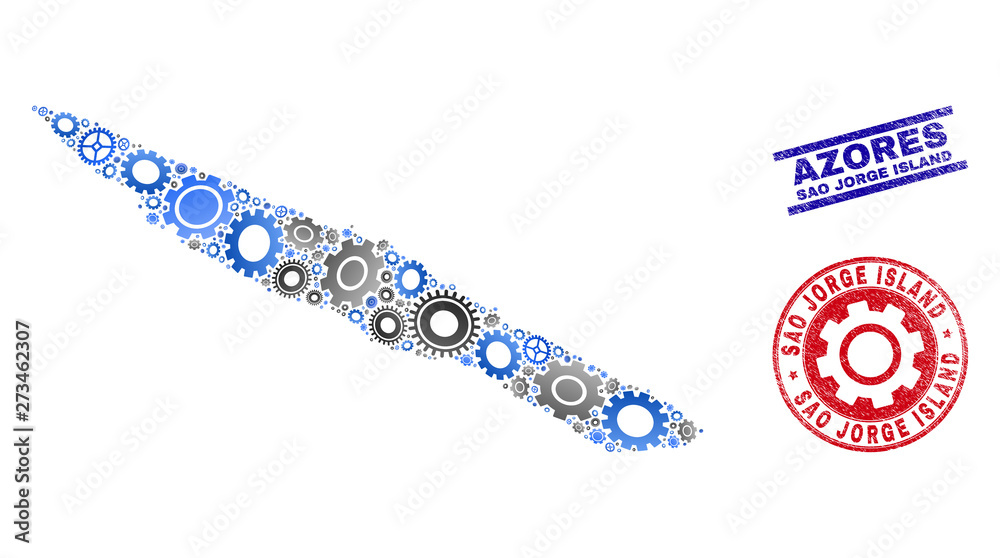 Vector de Stock Wheel vector Sao Jorge Island map mosaic and seals ...