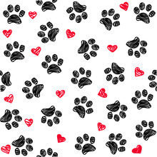 Seamless Background With Heart And Footprint, Paws