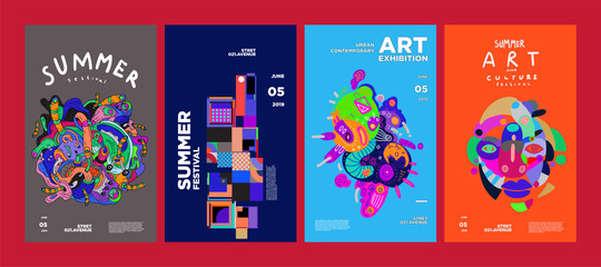 Aufkleber - Summer Festival Art and Culture Colorful Illustration Poster. Illustration for Summer, event, website, landing page, promotion, flyer, digital and print.