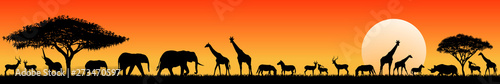 African savanna animals at sunset Wallpaper Mural