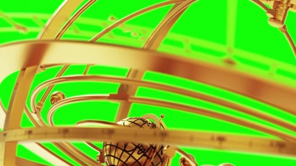 Wall Mural - armillary sphere and zodiac signs on green screen. 3d animation.